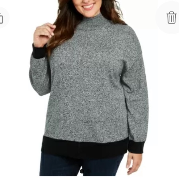 NEW Karen Scott Mock Turtleneck Tunic Sweater, Size 3X, Black Gray - Picture 1 of 6